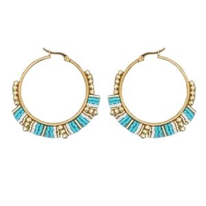 50% off 3 or more Beaded Hoop Earrings Blue & White Miyuki Rice Beads